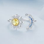 S925 Sterling Silber platinierter verstellbarer offener Sonnen- und Mondring – Bild 3