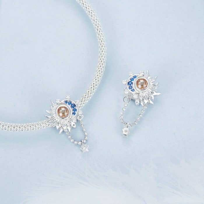 S925 Sterling Silber platinierter Sonnen-Mond-Perlen-DIY-Anhänger – Bild 3