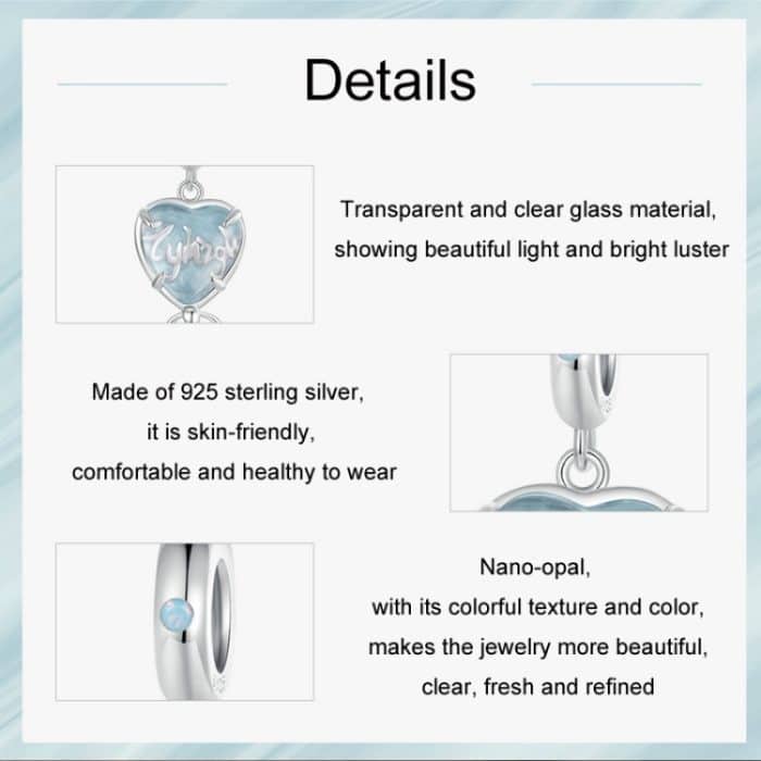 S925 Sterling Silber Nano Opal Blau Herz Ballon DIY Perlen – Bild 4