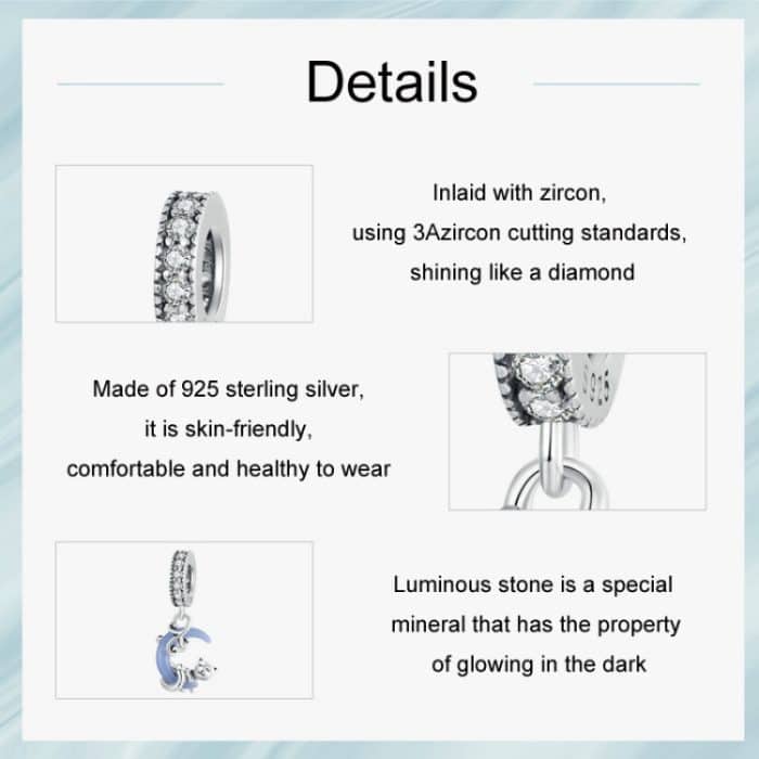 S925 Sterling Silber leuchtende süße Mondkatze DIY Anhänger Perlen – Bild 4