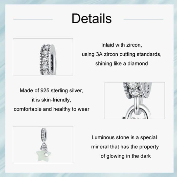 S925 Sterling Silber Leuchtender Stein Stern Wunschflasche DIY Anhänger Perlen – Bild 6