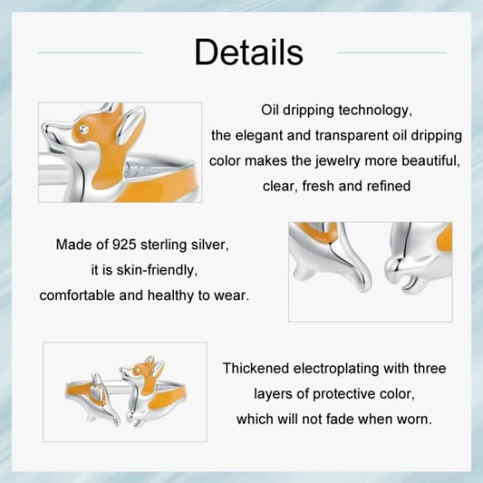 Verstellbarer offener Ring aus S925-Sterlingsilber, platiniert, süßes, freches Corgi-Haustier – Bild 3