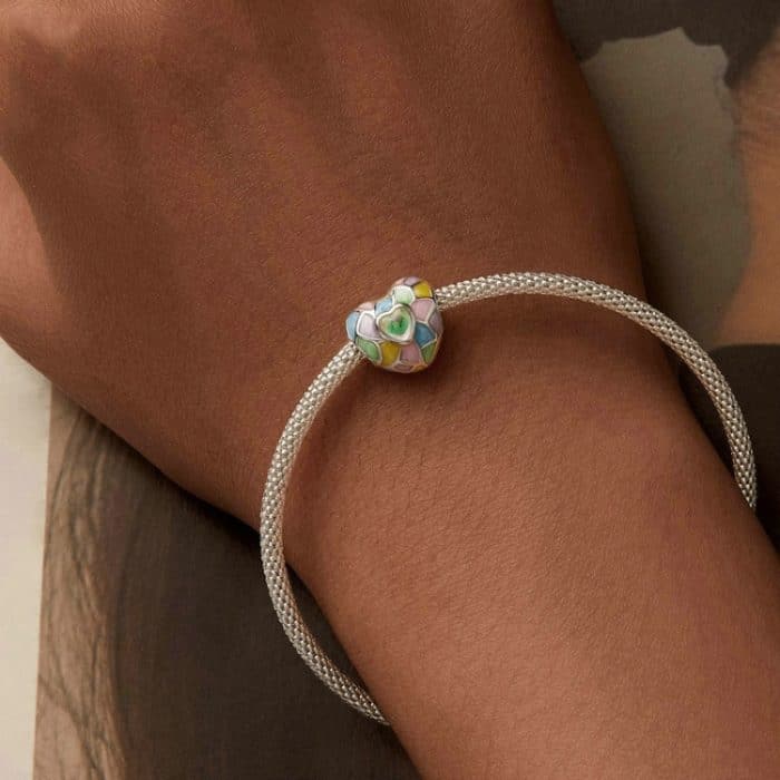 S925 Sterling Silber, platiniert, neonfarbene, herzförmige DIY-Perlen – Bild 6