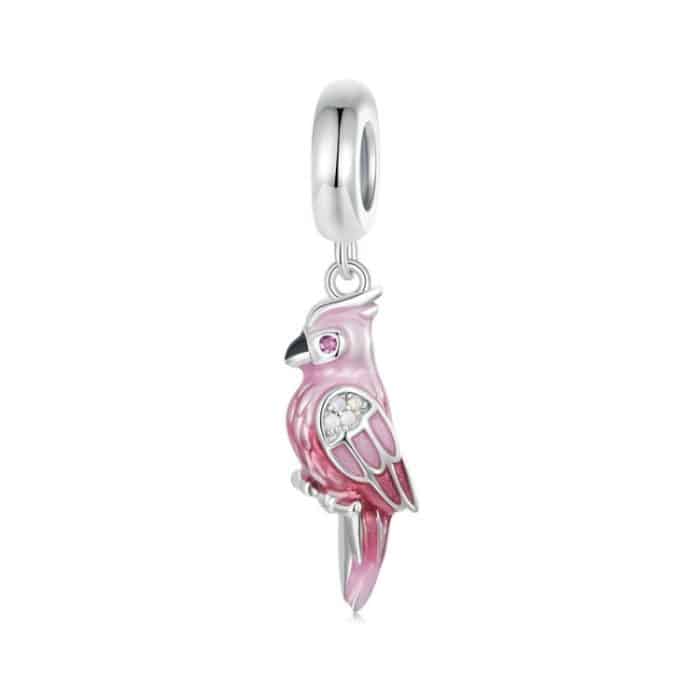 S925 Sterling Silber platinierter Papageien-Schmuckanhänger mit rosa Farbverlauf – Bild 1