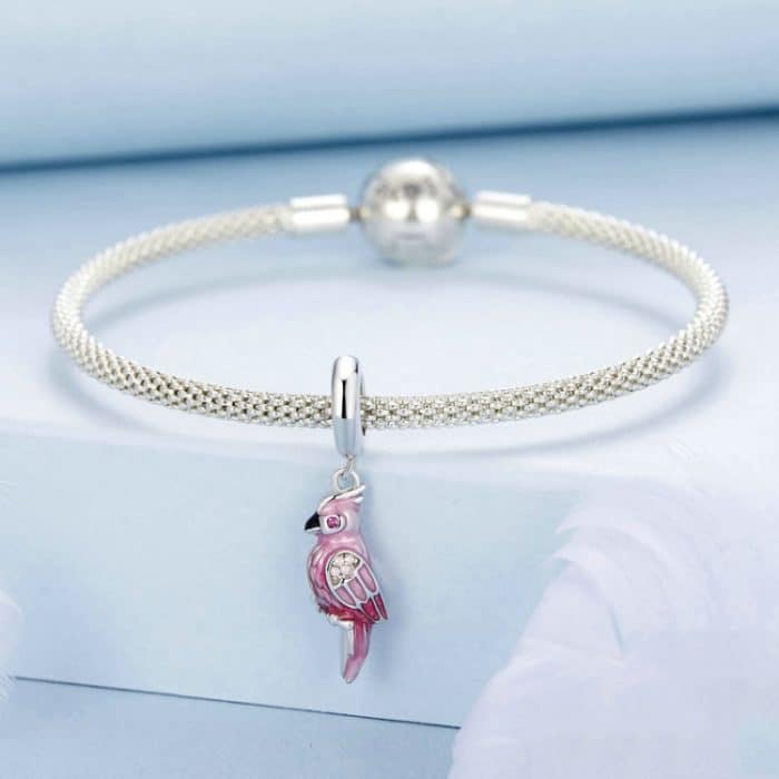 S925 Sterling Silber platinierter Papageien-Schmuckanhänger mit rosa Farbverlauf – Bild 2