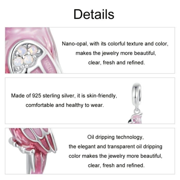 S925 Sterling Silber platinierter Papageien-Schmuckanhänger mit rosa Farbverlauf – Bild 4