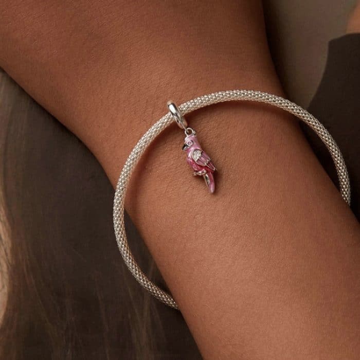 S925 Sterling Silber platinierter Papageien-Schmuckanhänger mit rosa Farbverlauf – Bild 6