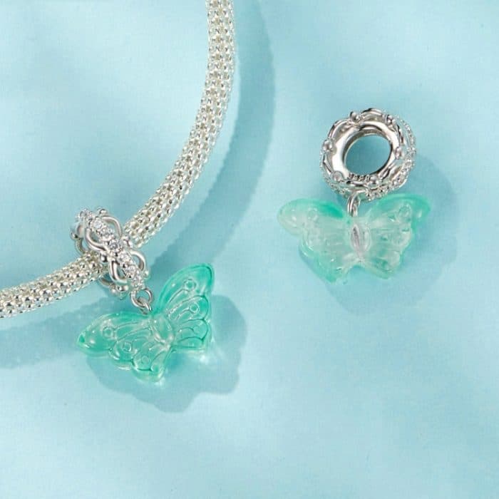 S925 Sterling Silber platinierter Zirkon-Schmetterlings-Glas-DIY-Anhänger – Bild 3