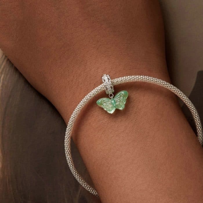 S925 Sterling Silber platinierter Zirkon-Schmetterlings-Glas-DIY-Anhänger – Bild 6