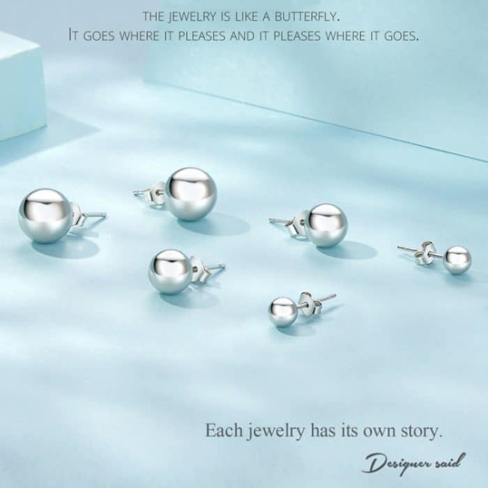 S925 Sterling Silber platinierte kugelförmige Damen-Ohrringe – Bild 4