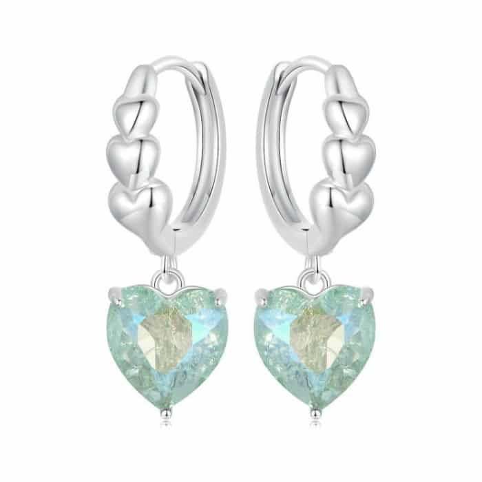 S925 Sterling Silber Blau Grün Eis Zirkonium Herzförmige Damen Ohrringe – Bild 1