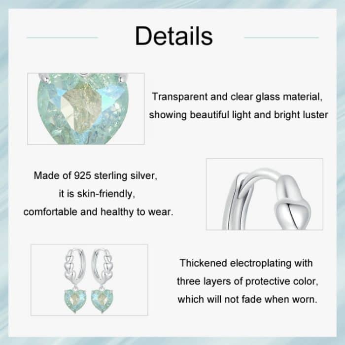 S925 Sterling Silber Blau Grün Eis Zirkonium Herzförmige Damen Ohrringe – Bild 4