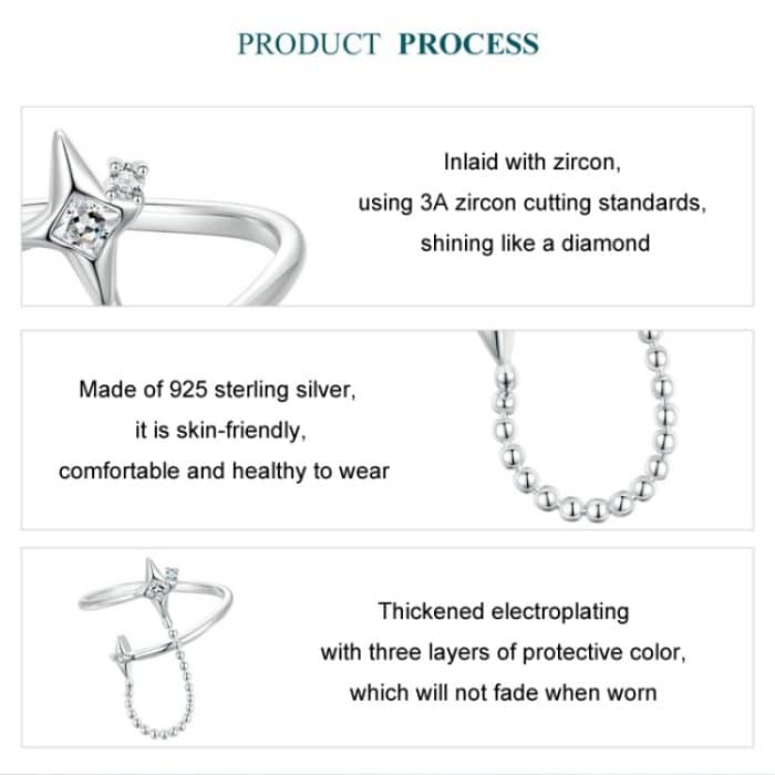 Offener, verstellbarer Ring aus S925-platiniertem Sterlingsilber mit Sternquaste – Bild 4