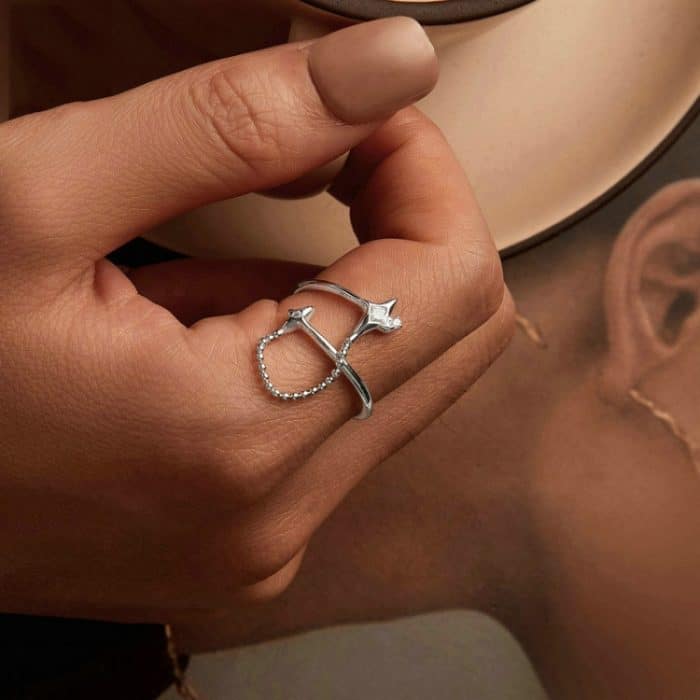 Offener, verstellbarer Ring aus S925-platiniertem Sterlingsilber mit Sternquaste – Bild 5