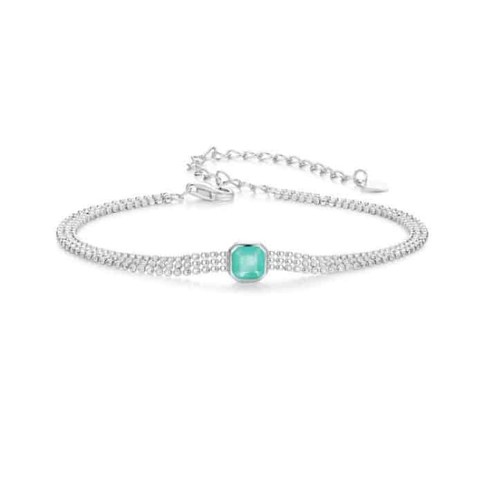 S925 Sterling Silber Eisblumen-Armband mit transparentem, blaugrünem Zirkon – Bild 1