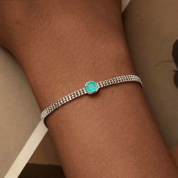 S925 Sterling Silber Eisblumen-Armband mit transparentem, blaugrünem Zirkon – Bild 6
