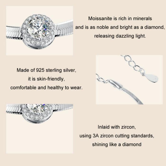 S925 Sterling Silber platiniertes Schlangenknochen-Moissanit-Armband – Bild 4