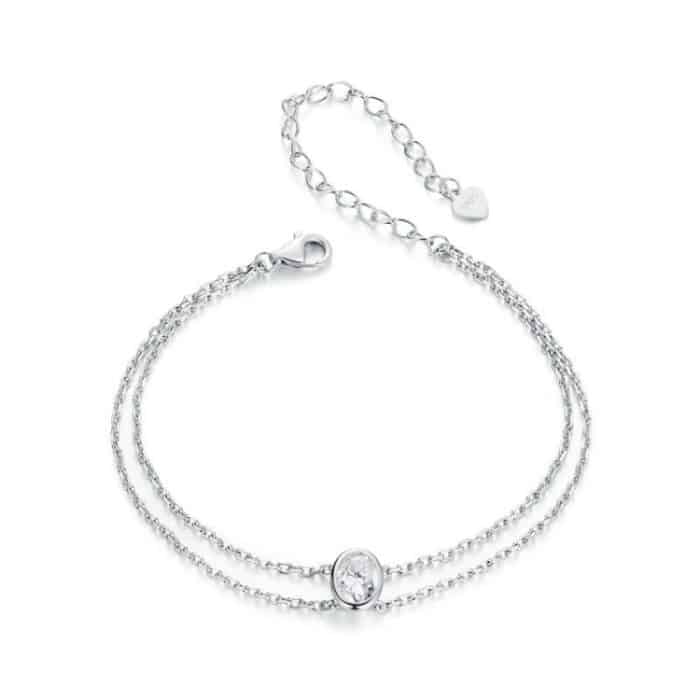S925 Sterling Silber platiniertes Moissanit Doppelschicht-Armband – Bild 1