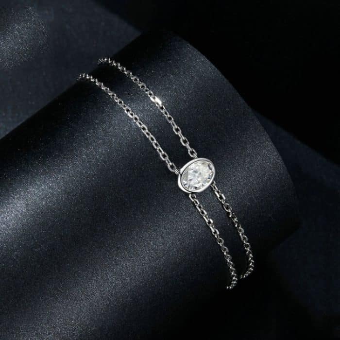 S925 Sterling Silber platiniertes Moissanit Doppelschicht-Armband – Bild 2