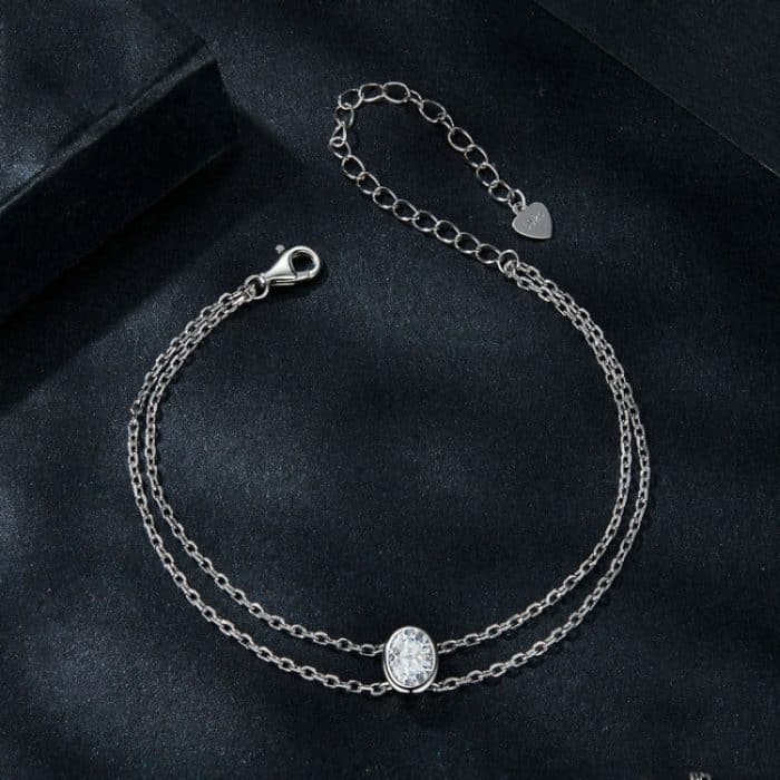 S925 Sterling Silber platiniertes Moissanit Doppelschicht-Armband – Bild 3