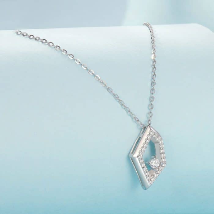 Quadratische, geometrisch funkelnde Halskette aus platiniertem S925-Sterlingsilber – Bild 2