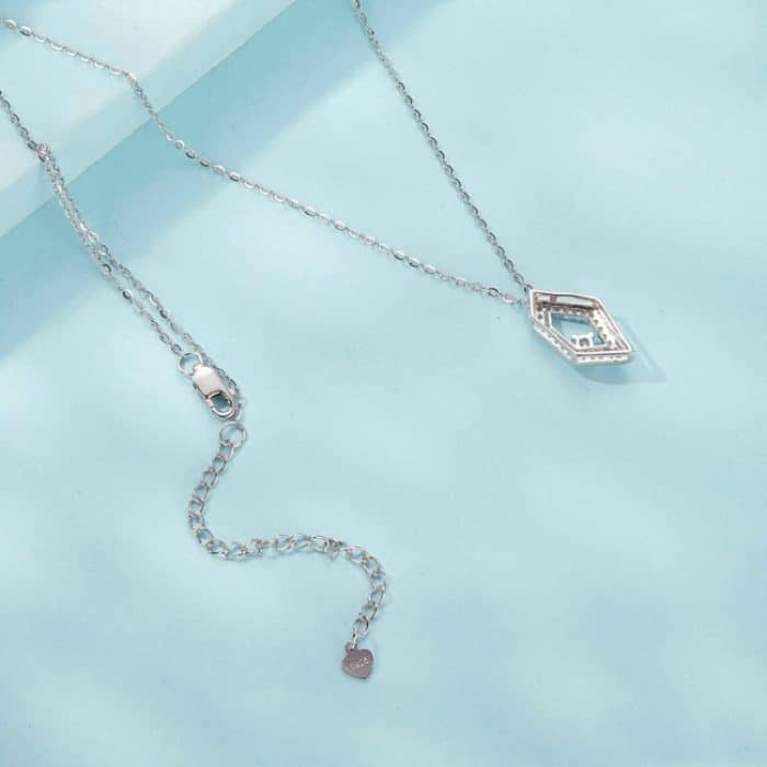 Quadratische, geometrisch funkelnde Halskette aus platiniertem S925-Sterlingsilber – Bild 3