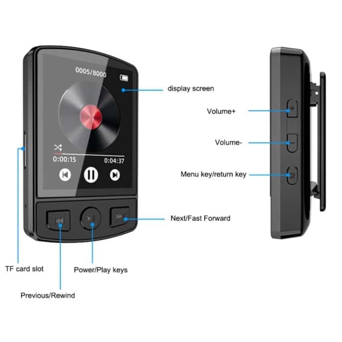 1,8-Zoll-Farbbildschirm zur Aufnahme von MP3/MP4-Sport-Bluetooth-Walkman mit Rückenclip, No Memory Card, 8GB, 16GB, 32GB, 64GB, 128GB – Bild 4