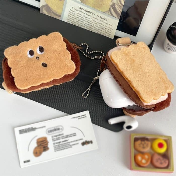 Cartoon süße krumme Mund Cookie Plüsch Geldbörse Datenkabel Lippenstift Aufbewahrungstasche, 8.5x6cm – Bild 4