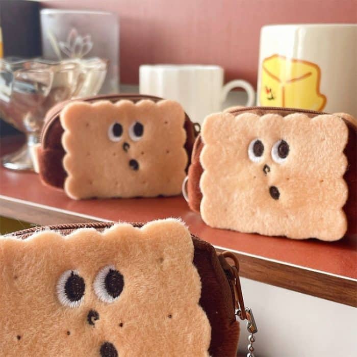 Cartoon süße krumme Mund Cookie Plüsch Geldbörse Datenkabel Lippenstift Aufbewahrungstasche, 8.5x6cm – Bild 5