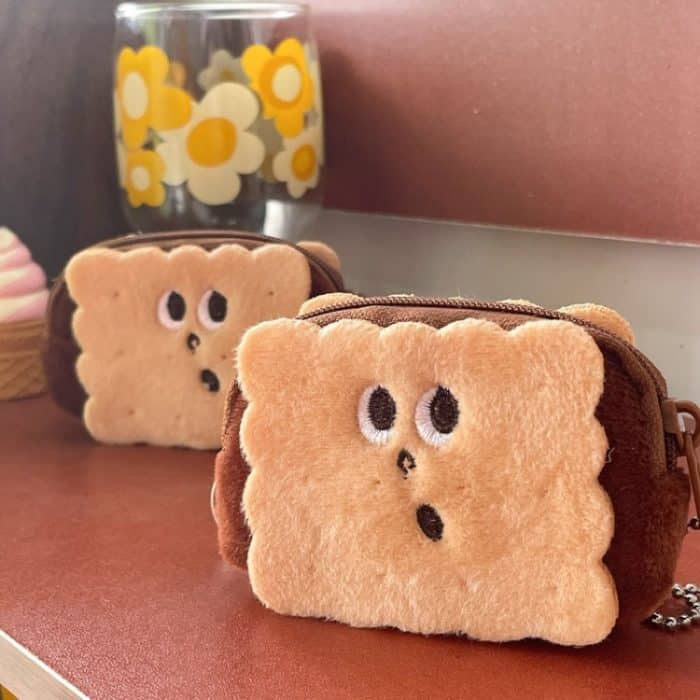 Cartoon süße krumme Mund Cookie Plüsch Geldbörse Datenkabel Lippenstift Aufbewahrungstasche, 8.5x6cm – Bild 7