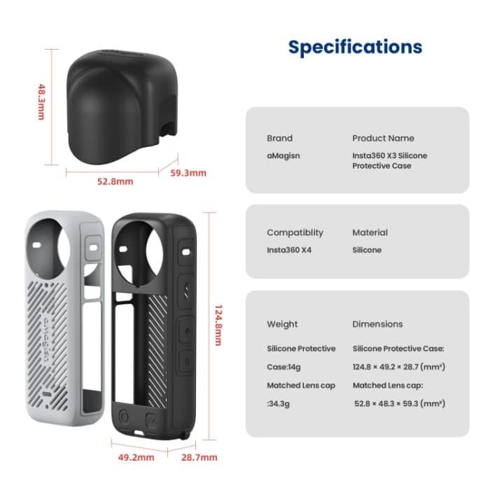 Für Insta360 X4 aMagisn Silikon-Schutzhülle, Body Case + Lens Cover Black, Body Case + Lens Cover Gray, Body Case Black, Body Case Gray, Lens Cover Black, Lens Cover Gray – Bild 14