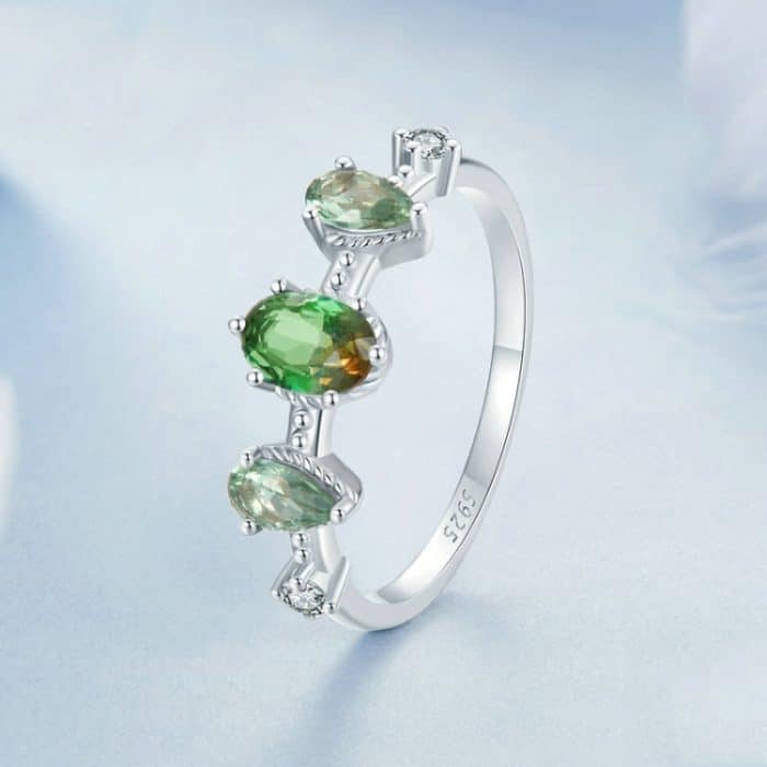 Sterling Silber S925 Zirkon Weißgold plattiert Farbverlauf Glas Turmalin Ring – Bild 2