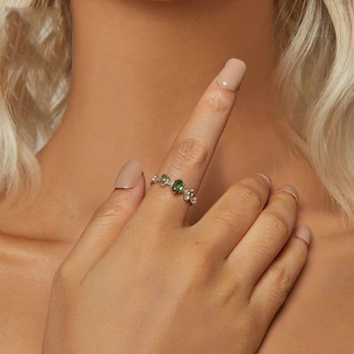 Sterling Silber S925 Zirkon Weißgold plattiert Farbverlauf Glas Turmalin Ring – Bild 5