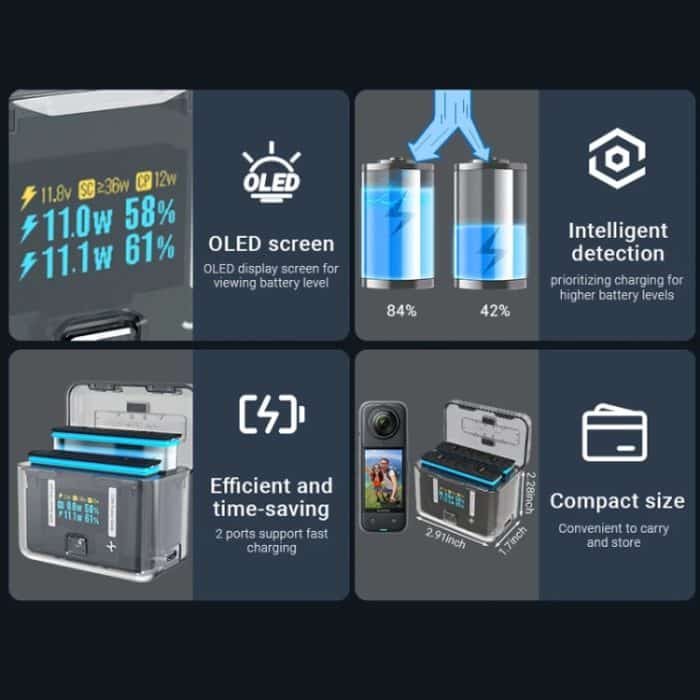 Für Insta360 X4 CYNOVA Zwei-Wege-Lade-Butler-Bildschirmanzeige Intelligente Ladebox – Bild 9