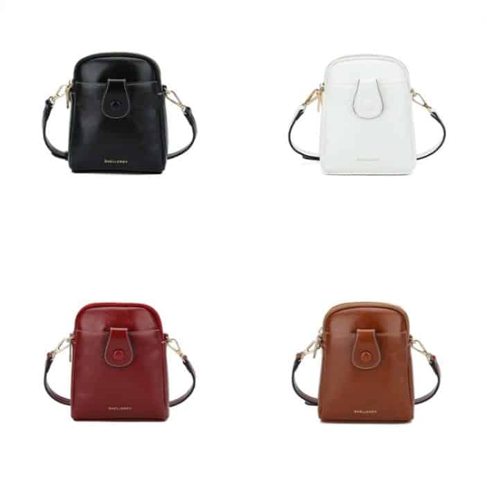 Baellerry N8925 Ölwachs-Leder-Handytasche mit Doppelreißverschluss und Schulter-Crossbody-Geldbörse – Bild 2