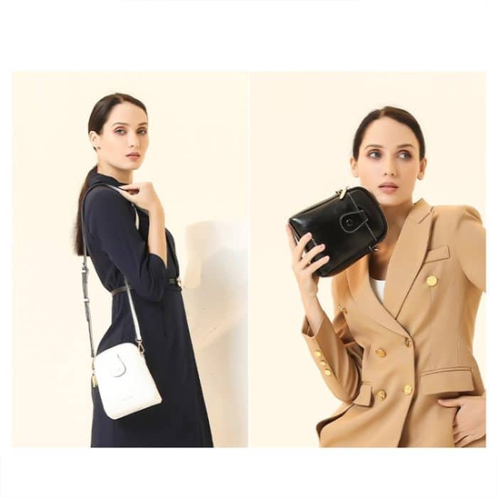 Baellerry N8925 Ölwachs-Leder-Handytasche mit Doppelreißverschluss und Schulter-Crossbody-Geldbörse – Bild 7