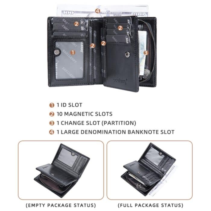 Baellerry D3213 Retro-Leder-Kurzbrieftasche mit mehreren Kartenfächern und Reißverschluss-Kartenhalter – Bild 3