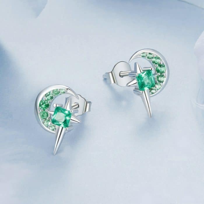 S925 Sterling Silber platinierte Fresh Star Moon Ohrringe – Bild 2