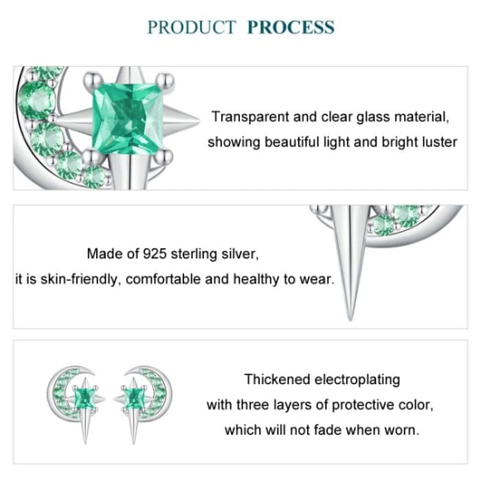 S925 Sterling Silber platinierte Fresh Star Moon Ohrringe – Bild 3