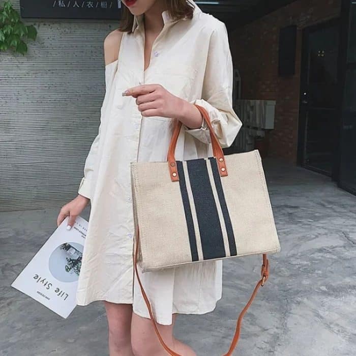 Damen-Handtasche, Aktentasche, großes Fassungsvermögen, Canvas-Umhängetasche, Black, Navy, Zipper Model Navy, Zipper Model Black – Bild 7