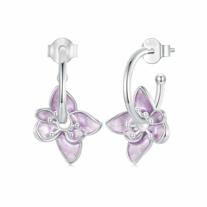 S925 Sterling Silber platinierte lila Blumen-Ohrstecker – Bild 1