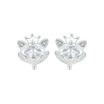 S925 Sterling Silber platinierte Kronen-Fuchs-Prinzessin-Ohrringe