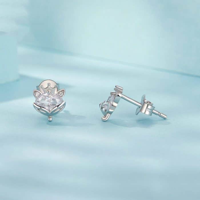 S925 Sterling Silber platinierte Kronen-Fuchs-Prinzessin-Ohrringe – Bild 3