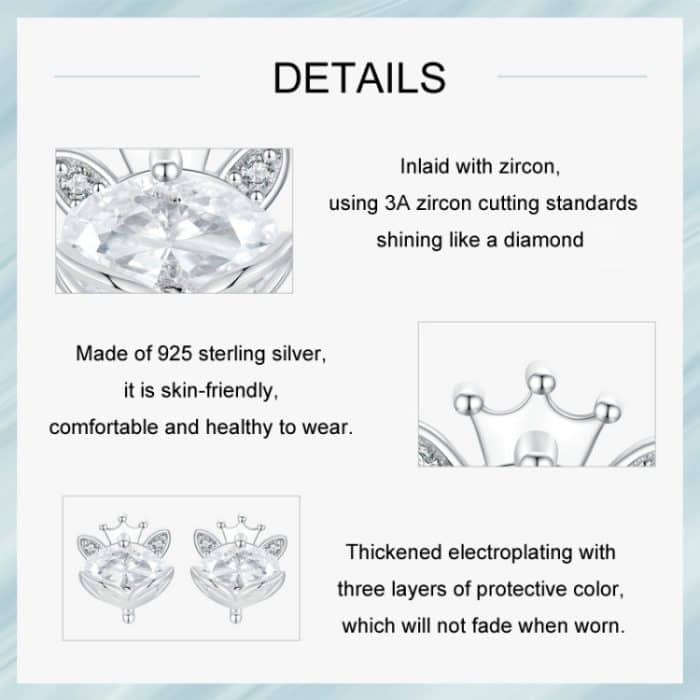 S925 Sterling Silber platinierte Kronen-Fuchs-Prinzessin-Ohrringe – Bild 4