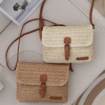 Damen Retro Messenger Bag Reise Umhängetasche Strohtasche – Bild 2