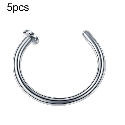 5 Stück Edelstahl-Nasenring ohne Loch, C-förmige Nasenklammer, Lippenband-Ohrringe