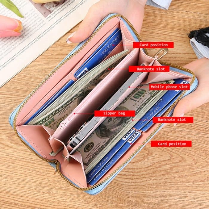 Geprägtes, langes Portemonnaie mit großem Fassungsvermögen und mehreren Kartenfächern – Bild 6