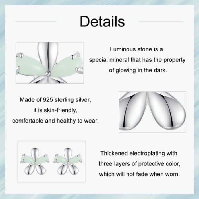 S925 Sterling Silber platinierte leuchtende Blumen-Ohrstecker – Bild 4