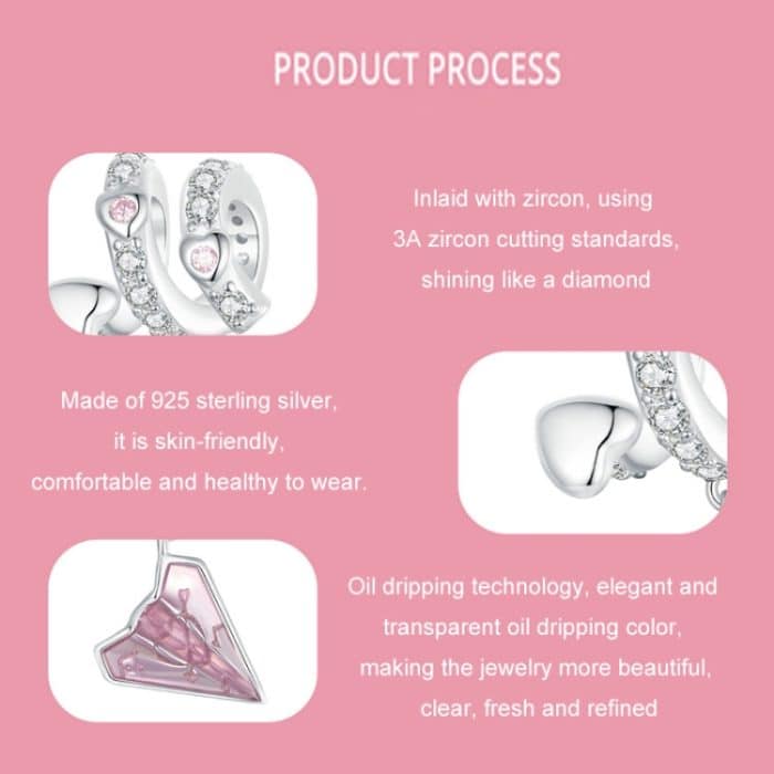 S925 Sterling Silber platiniert Papierflieger Liebesbrief Anhänger DIY Perle – Bild 4