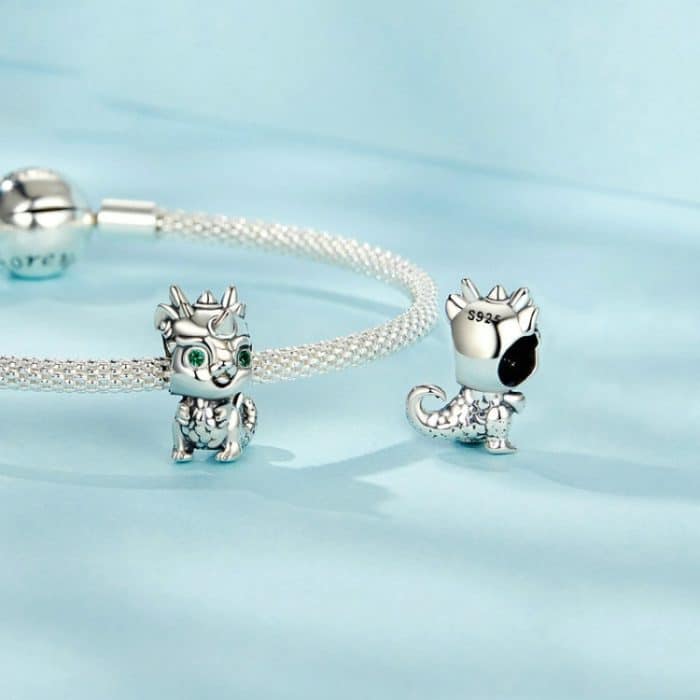 S925 Sterling Silber Neujahr süßer kleiner Drache DIY Perlen – Bild 2